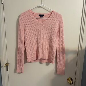 Chaps 100% Cotton Bubblegum Pink V-Neck Sweater